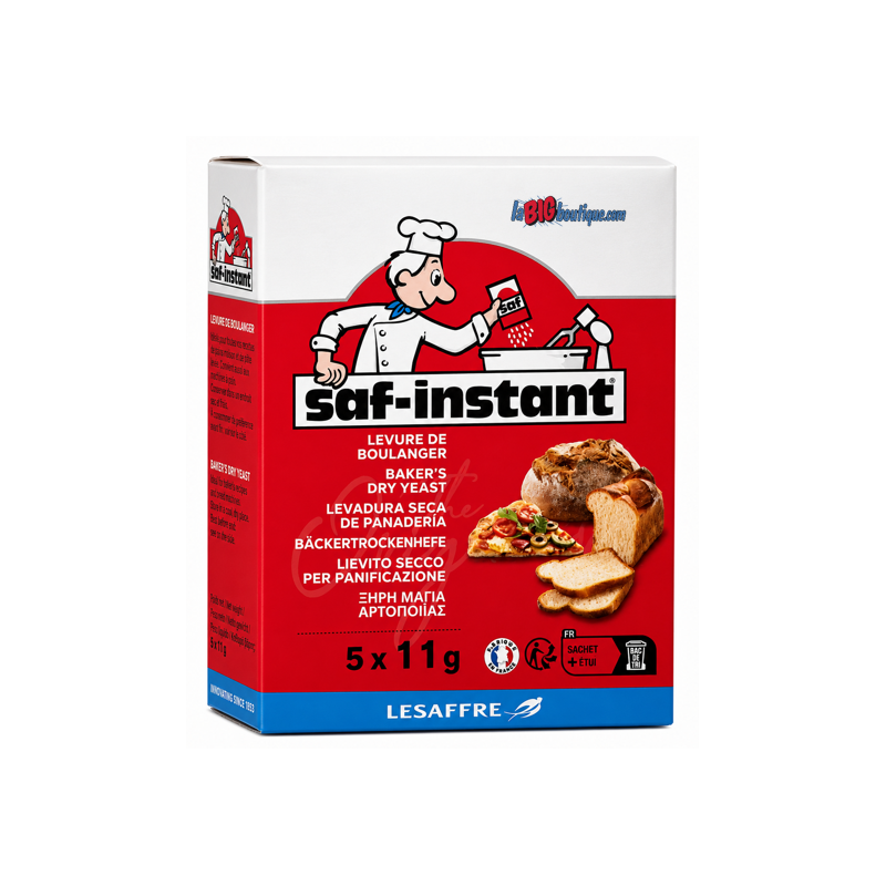 LEVURE SÈCHE DE BOULANGER SAF INSTANT, BOITE 5 x 11grs, FABRIQUÉE PAR LA SOCIÉTÉ FRANÇAISE LESAFFRE.