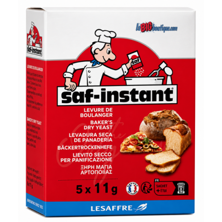 LEVURE SÈCHE DE BOULANGER SAF INSTANT, BOITE 5 x 11grs, FABRIQUÉE PAR LA SOCIÉTÉ FRANÇAISE LESAFFRE.