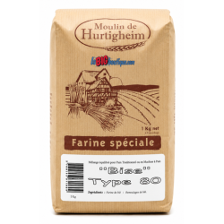 FARINES A PAIN "BISE" TYPE 80, SACHET 1Kg, du MOULIN DE HURTIGHEIM D'ALSACE