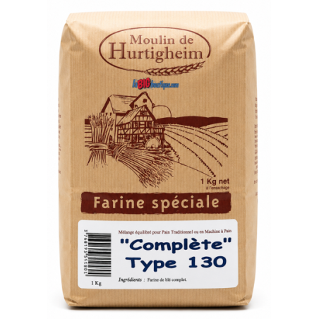 FARINES A PAIN "COMPLETE" TYPE 130, SACHET 1Kg, du MOULIN DE HURTIGHEIM D'ALSACE