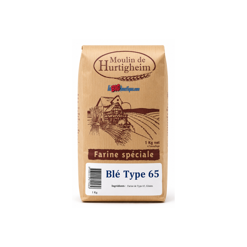 FARINES A PAIN BLÉ TYPE 65, SACHET 1Kg, du MOULIN DE HURTIGHEIM D'ALSACE