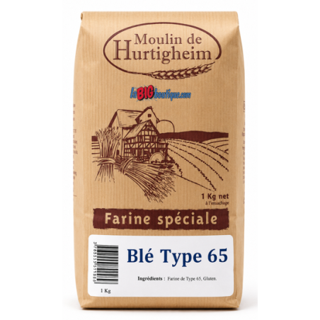 FARINES A PAIN BLÉ TYPE 65, SACHET 1Kg, du MOULIN DE HURTIGHEIM D'ALSACE