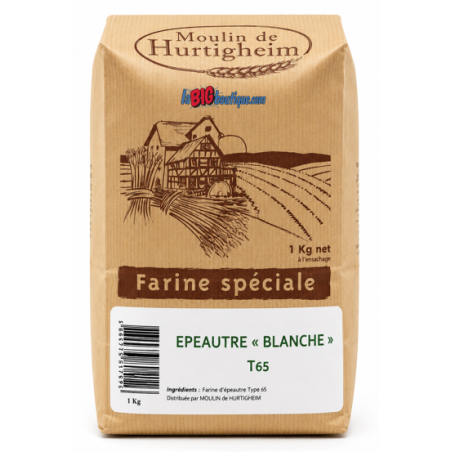 FARINES D'EPEAUTRE BLANCHE TYPE 65, SACHET 1Kg, du MOULIN DE HURTIGHEIM D'ALSACE