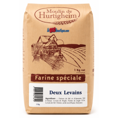 FARINES A PAIN "DEUX LEVAINS", SACHET 1Kg, du MOULIN DE HURTIGHEIM D'ALSACE