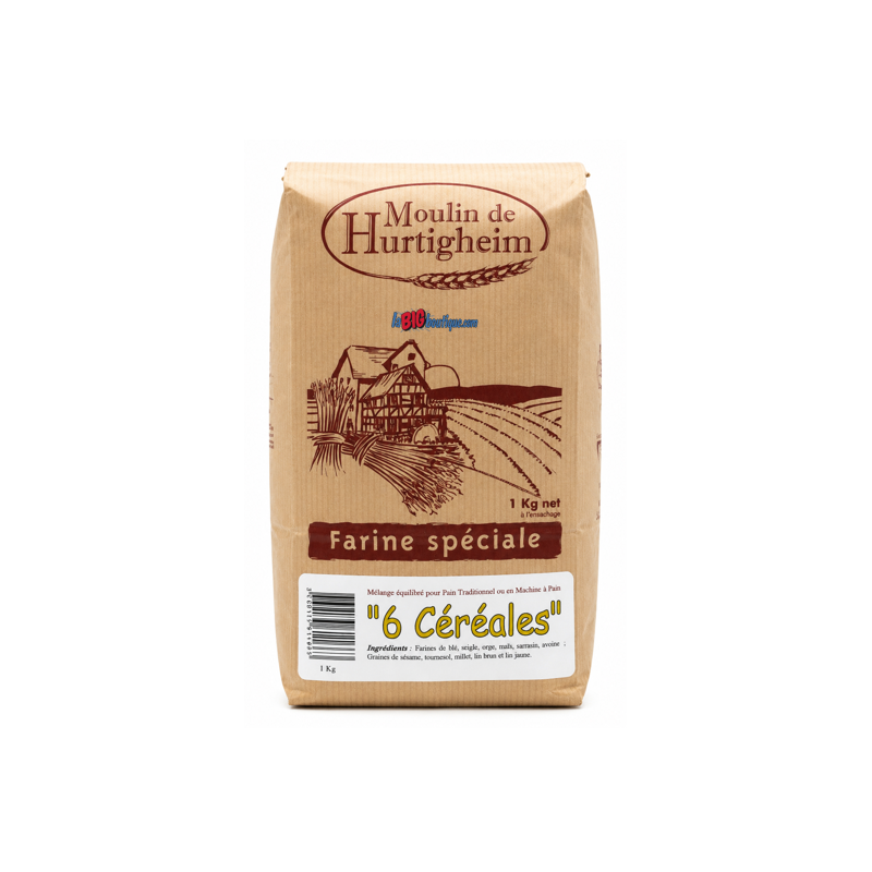 FARINES MULTIGRAINES POUR PAINS 6 CÉRÉALES, SACHET 1Kg, du MOULIN DE HURTIGHEIM D'ALSACE
