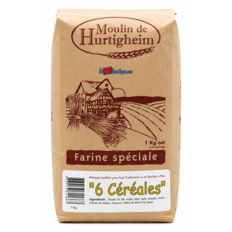 FARINES MULTIGRAINES POUR PAINS 6 CÉRÉALES, SACHET 1Kg, du MOULIN DE HURTIGHEIM D'ALSACE