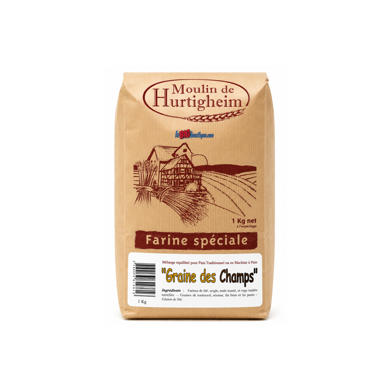FARINES MULTIGRAINES POUR PAINS GRAINES DES CHAMPS, SACHET 1Kg, du MOULIN DE HURTIGHEIM D'ALSACE