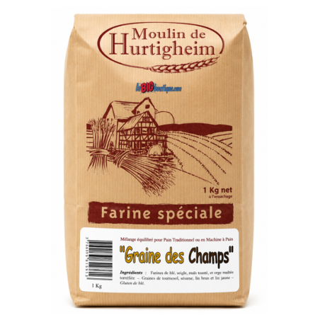 FARINES MULTIGRAINES POUR PAINS GRAINES DES CHAMPS, SACHET 1Kg, du MOULIN DE HURTIGHEIM D'ALSACE