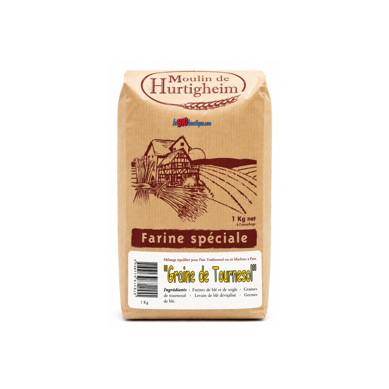 FARINES MULTIGRAINES POUR PAINS GRAINE DE TOURNESOL, SACHET 1Kg, du MOULIN DE HURTIGHEIM D'ALSACE