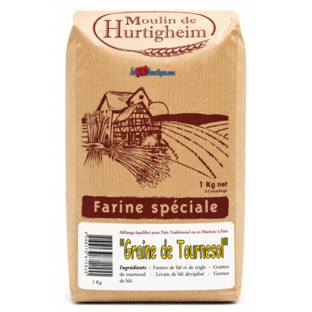 FARINES MULTIGRAINES POUR PAINS GRAINE DE TOURNESOL, SACHET 1Kg, du MOULIN DE HURTIGHEIM D'ALSACE