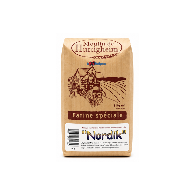 FARINES MULTIGRAINES POUR PAINS NORDIK, SACHET 1Kg, du MOULIN DE HURTIGHEIM D'ALSACE