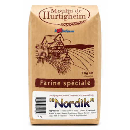 FARINES MULTIGRAINES POUR PAINS NORDIK, SACHET 1Kg, du MOULIN DE HURTIGHEIM D'ALSACE