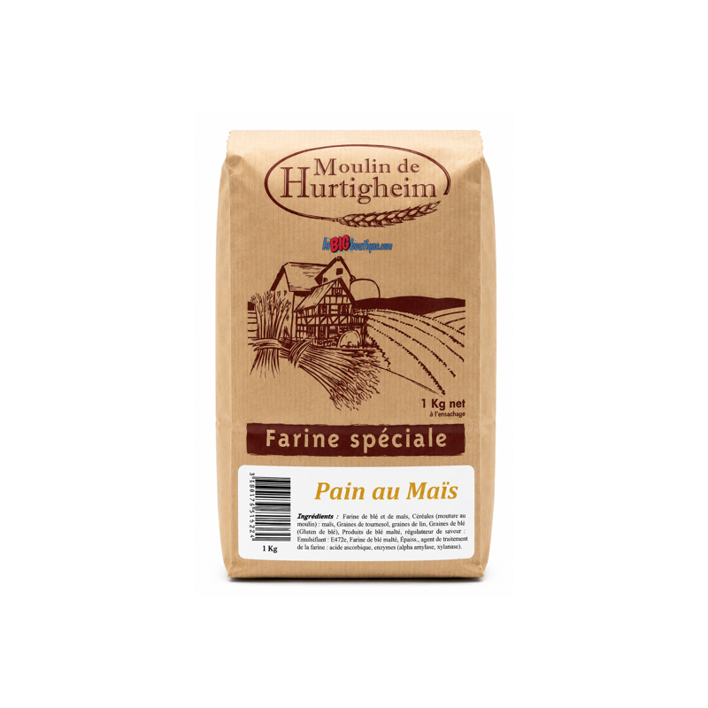 FARINES MULTIGRAINES POUR PAINS PAIN DE MAÏS, SACHET 1Kg, du MOULIN DE HURTIGHEIM D'ALSACE