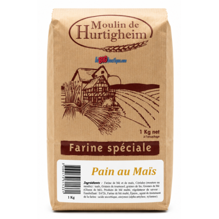 FARINES MULTIGRAINES POUR PAINS PAIN DE MAÏS, SACHET 1Kg, du MOULIN DE HURTIGHEIM D'ALSACE
