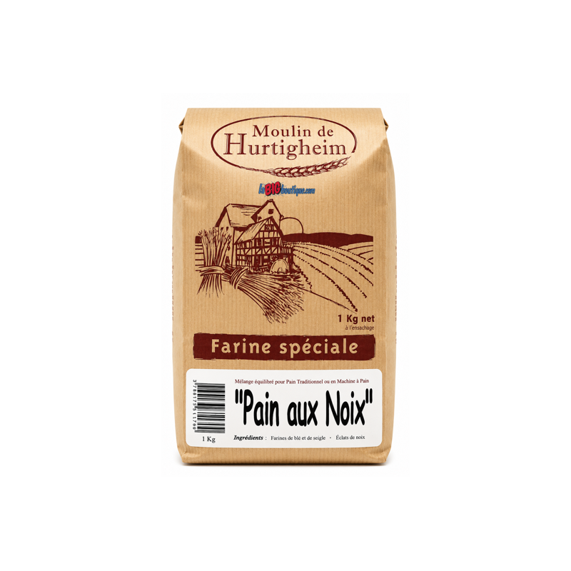 FARINES MULTIGRAINES POUR PAINS PAIN AUX NOIX, SACHET 1Kg, du MOULIN DE HURTIGHEIM D'ALSACE