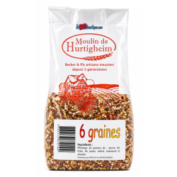 ASSORTIMENT DE 6 SORTES DE GRAINES POUR PAINS, CAKES, SALADES.., SACHET 250grs, du MOULIN DE HURTIGHEIM D'ALSACE