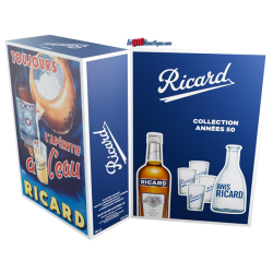 COFFRET RICARD TOMATE ANNEES 50, 1 Litre de Grenadine, 4 verres et une carafe