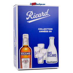 COFFRET RICARD TOMATE ANNEES 50, 1 Litre de Grenadine, 4 verres et une carafe