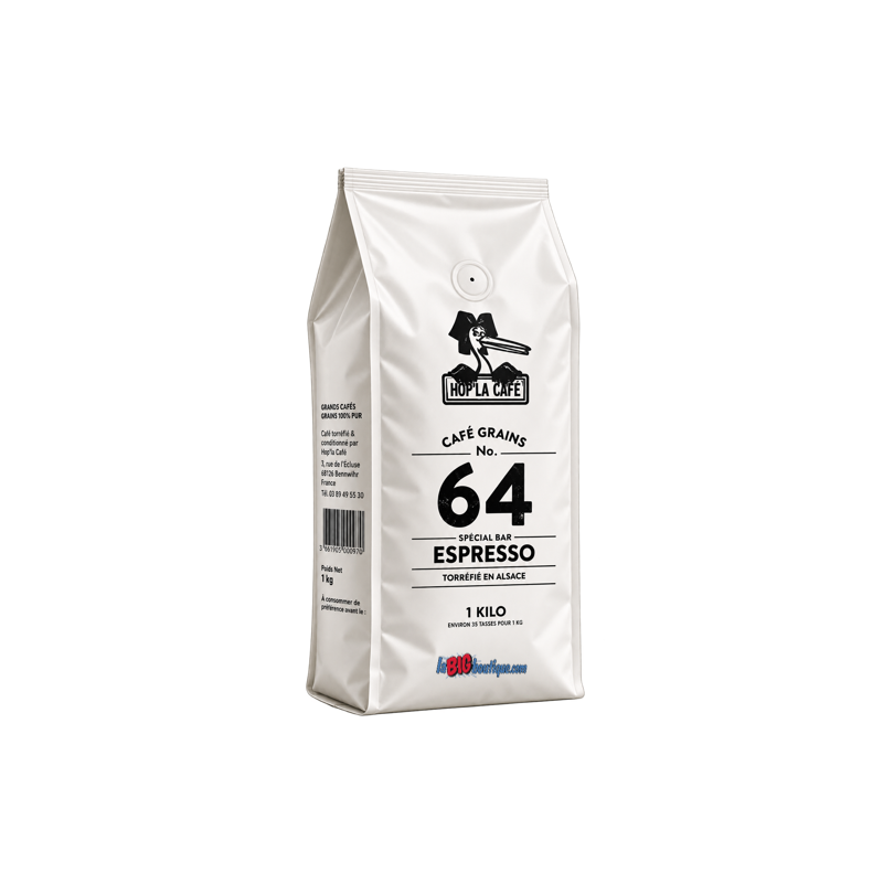 CAFE GRAINS HOP'LA CAFÉ N°64 EXPRESSO SPECIAL BAR 1KG, Torréfié en Alsace