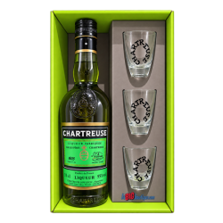 CHARTREUSE VERTE 35cl 55°, COFFRET AVEC 3 SHOOTERS SERIGRAPHIÉS