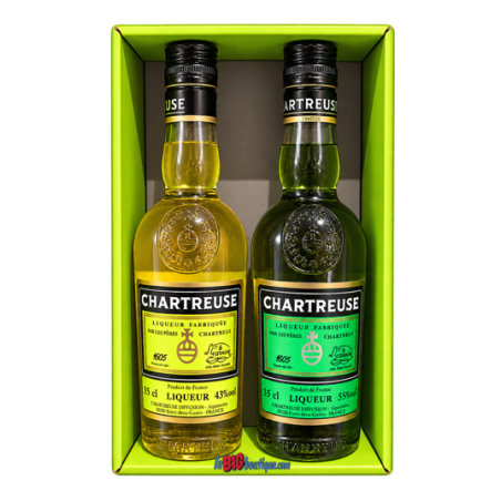 COFFRET CHARTREUSE TRADITIONNELLE DEUX BOUTEILLES 35cl, JAUNE & VERTE