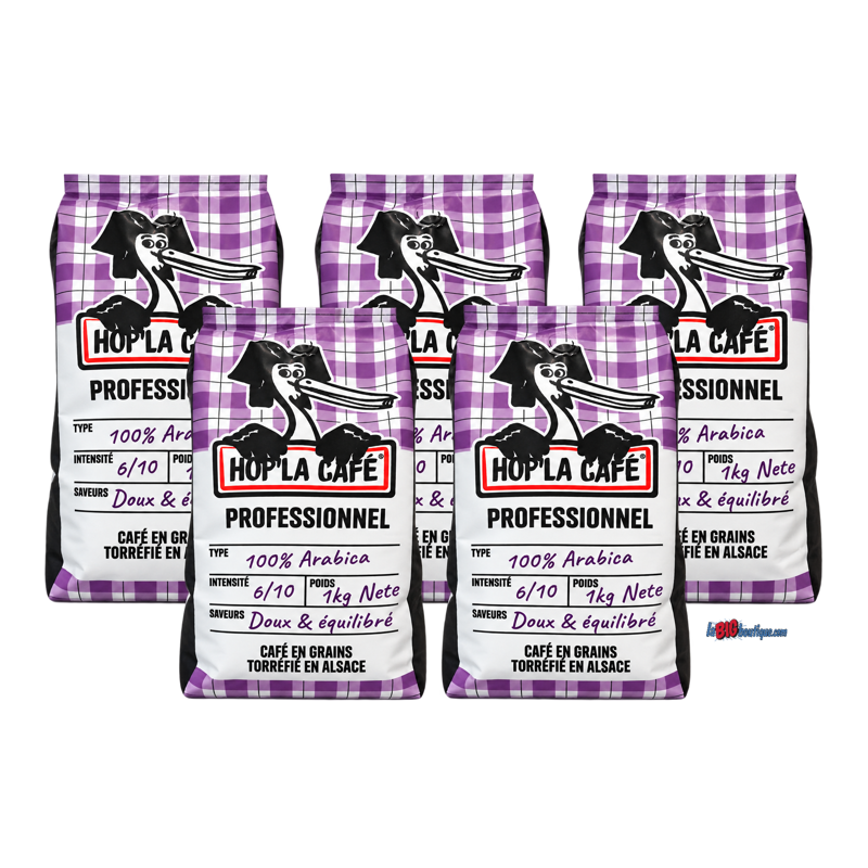 CAFE GRAINS HOP'LA CAFÉ EXPRESSO SPECIAL BAR 5 x 1KG, CREMEUX & CORSÉ, Torréfié en Alsace