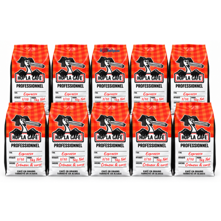 CAFE EN GRAINS HOP'LA CAFÉ 100% ARABICA SPECIAL BAR 10 x 1KG, DOUX & EQUILIBRÉ, Torréfié en Alsace