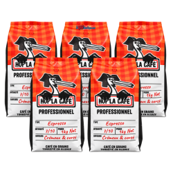 CAFE EN GRAINS HOP'LA CAFÉ 100% ARABICA SPECIAL BAR 5 x 1KG, DOUX & EQUILIBRÉ, Torréfié en Alsace