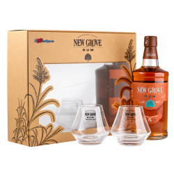 COFFRET RHUM NEW GROVE 5 ANS D'AGE 70cl 40°, AVEC 2 VERRES