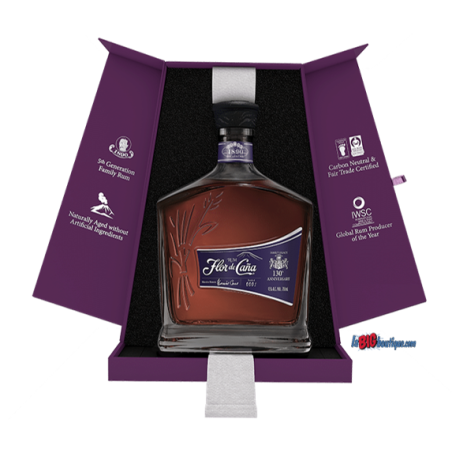 RHUM BRUN FLOR DE CAÑA 20 ANS D'AGE 70cl 45°, COFFRET 130ème ANNIVERSAIRE